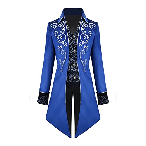 FYMNSI Herren Gothic Steampunk Frack Mantel M?nner Langes Smoking Mittelalter Viktorianischen Retro Jacke mit Waistcoat Uniform Karneval Fasching Halloween Kost?m Party Cosplay 1# Blau L von FYMNSI