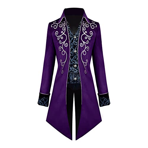 FYMNSI Herren Gothic Steampunk Frack Mantel M?nner Langes Smoking Mittelalter Viktorianischen Retro Jacke mit Waistcoat Uniform Karneval Fasching Halloween Kost?m Party Cosplay 1# Lila 2XL von FYMNSI