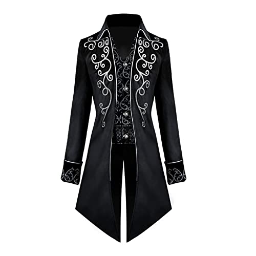 FYMNSI Herren Gothic Steampunk Frack Mantel M?nner Langes Smoking Mittelalter Viktorianischen Retro Jacke mit Waistcoat Uniform Karneval Fasching Halloween Kost?m Party Cosplay 1# Schwarz S von FYMNSI