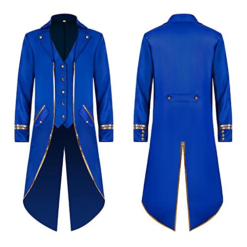 FYMNSI Herren Gothic Steampunk Frack Mantel M?nner Langes Smoking Mittelalter Viktorianischen Retro Jacke mit Waistcoat Uniform Karneval Fasching Halloween Kost?m Party Cosplay 2# Blau L von FYMNSI