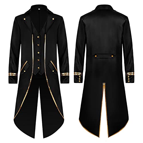 FYMNSI Herren Gothic Steampunk Frack Mantel M?nner Langes Smoking Mittelalter Viktorianischen Retro Jacke mit Waistcoat Uniform Karneval Fasching Halloween Kost?m Party Cosplay 2# Schwarz L von FYMNSI