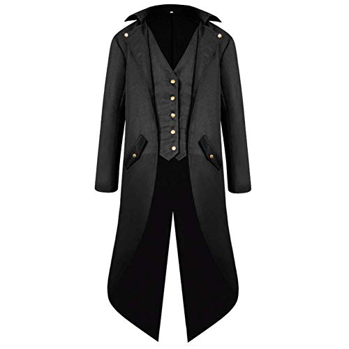 FYMNSI Herren Gothic Steampunk Frack Mantel Männer Mittelalter Viktorianischen Vintage Jacke mit Waistcoat Uniform Lange Smoking Karneval Fasching Halloween Kostüm Party Cosplay Verkleidung Schwarz S von FYMNSI