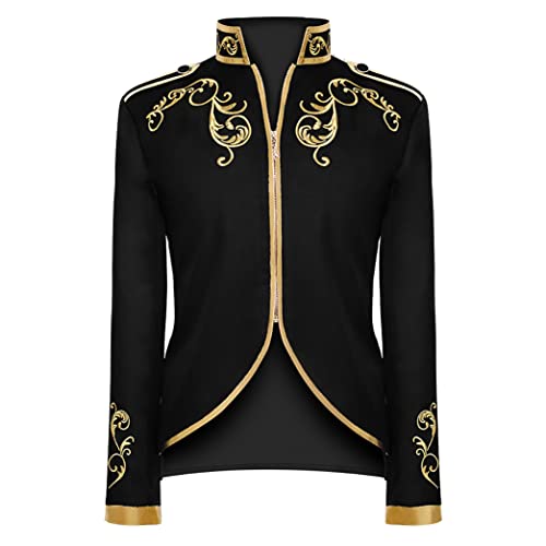 FYMNSI Herren Prinz Kost?m Blazer Gothic Steampunk Frack Mantel M?nner Smoking Festlich Anzug Mittelalter Viktorianischen Retro Jacke Uniform Karneval Fasching Halloween Party Cosplay Schwarz 2XL von FYMNSI