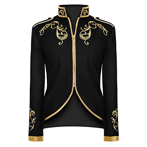 FYMNSI Herren Prinz Kost?m Blazer Gothic Steampunk Frack Mantel M?nner Smoking Festlich Anzug Mittelalter Viktorianischen Retro Jacke Uniform Karneval Fasching Halloween Party Cosplay Schwarz XL von FYMNSI