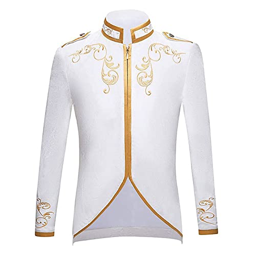 FYMNSI Herren Prinz Kost?m Blazer Gothic Steampunk Frack Mantel M?nner Smoking Festlich Anzug Mittelalter Viktorianischen Retro Jacke Uniform Karneval Fasching Halloween Party Cosplay Wei? 2XL von FYMNSI