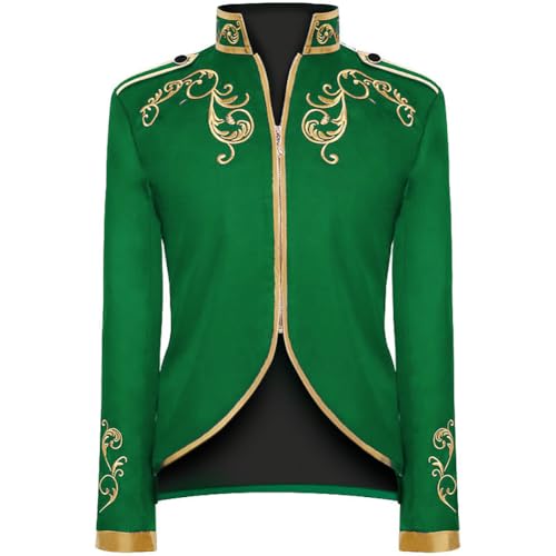 FYMNSI Herren Prinz Kostüm, Männer Steampunk Frack Mantel Blazer Mittelalter Viktorianischen Renaissance Piraten Kostüm Gothic Kurzes Jacke Karneval Fasching Halloween Party Cosplay Grün M von FYMNSI