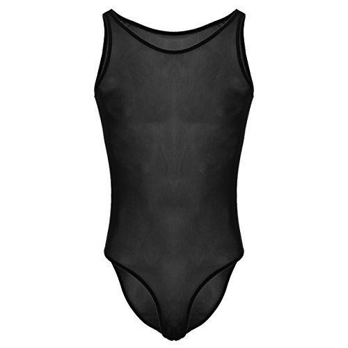 FYMNSI Herren Transparent Body Ärmellos Stringbody Racerback Sportbody Durchsichtig Netz Herrenbody Männer Overall Muskel Shirt Tank Top Unterwäsche Nachtwäsche Unterhemd Einteiler Jumpsuit Dessous von FYMNSI