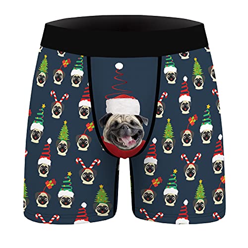 FYMNSI Herren Unterwäsche Sport Unterhosen Weihnachten Hund Gedruckt Männer Boxershorts Trunks Basic Baumwolle Sportliche Retroshorts für Herren Hipster Nachtwäsche Reizwäsche Pants Dunkelblau Hund L von FYMNSI