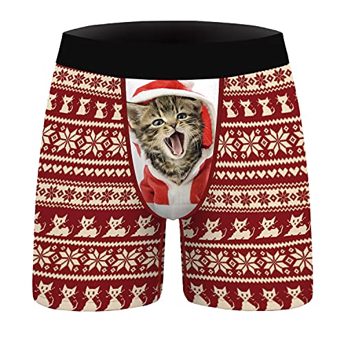 FYMNSI Herren Unterwäsche Sport Unterhosen Weihnachten Katze Gedruckt Männer Boxershorts Trunks Basic Baumwolle Sportliche Retroshorts für Herren Hipster Nachtwäsche Reizwäsche Pants Rot Katze XL von FYMNSI