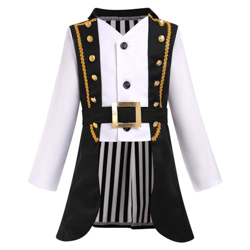 FYMNSI Jungen Piratenkapit�n Kost�m Halloween Piratenkost�m Karneval Piraten Cosplay Jacke Mantel Smokings Anz�ge Outfits f�r Kinder Weihnachten Geburtstag Party Fasching Verkleidung Schwarz 4-5J von FYMNSI