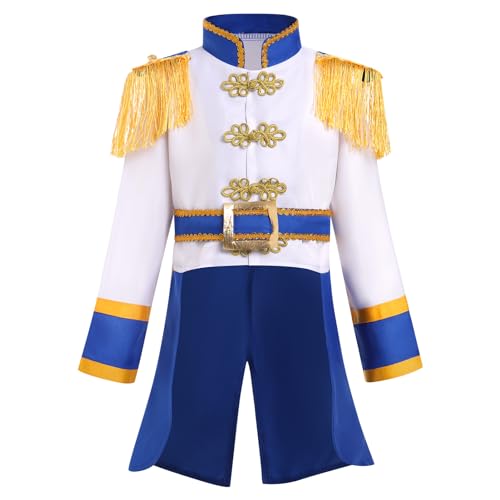 FYMNSI Jungen Prinz Charming Kost�m Halloween Karneval Cosplay Jacke Mantel Smokings Anz�ge Majest�tische K�nig Ritter Outfits f�r Kinder Weihnachten Geburtstag Party Fasching K�nigsblau 3-4 Jahre von FYMNSI