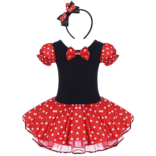 FYMNSI Kinder Maus Kostüm Baby Mädchen Vintage Gepunktet Kurzarm Tutu Kleid mit Ohr Stirnband Outfit für Fasching Karneval Cosplay Halloween Weihnachten Party Verkleidung Rot 5-6 Jahre von FYMNSI