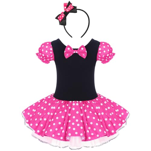 FYMNSI Kinder Maus Kostüm Baby Mädchen Vintage Gepunktet Kurzarm Tutu Kleid mit Ohr Stirnband Outfit für Fasching Karneval Cosplay Halloween Weihnachten Party Verkleidung Rose 5-6 Jahre von FYMNSI