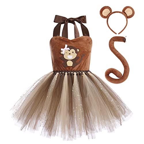 FYMNSI Kinder Affenkostüm Tüll Tütü Kleid Schwanz Stirnband Set Mädchen Halloween Tier Kostüm mit Zubehör Tierkostüm Weihnachten Party Cosplay Bühnenauftritt Karneval Fasching Verkleidung AFFE 1 Jahr von FYMNSI