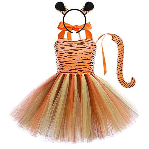 FYMNSI Kinder Baby Halloween Tier Kost?m M?dchen Tiger Cosplay T?t? Kleid Mit Ohren Stirnband Schwanz Outfit f?r Geburtstagsfeier Fasching Mottoparty Karneval Weihnachten Verkleidung Tiger 11-12 Jahre von FYMNSI