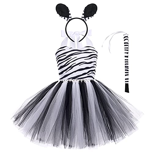 FYMNSI Kinder Baby Halloween Tier Kost?m M?dchen Zebra Cosplay T?t? Kleid Mit Ohren Stirnband Schwanz Outfit f?r Geburtstagsfeier Fasching Mottoparty Karneval Weihnachten Verkleidung Zebra 11-12 Jahre von FYMNSI