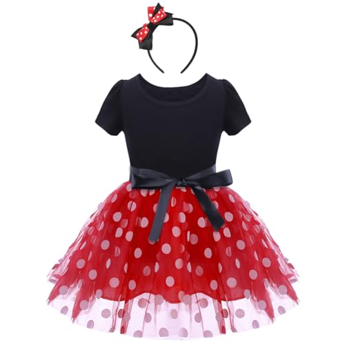 FYMNSI Kinder Baby Mädchen Minnie Maus Kostüme Gepunket Tütü Tüll Geburtstag Partykleid Fasching Karneval Halloween Weihnachten Cosplay Festliches Ballkleid mit Stirnband von FYMNSI