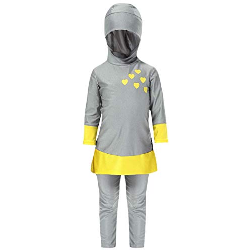 FYMNSI Kinder Baby Mädchen Muslimischen Badeanzug Modest Islamischen Ganzkörper Full Cover Langarm Top Hijab Hose Burkini Set Wassersport Surfen Outfit Bademode Schwimmanzug Grau 11-12 Jahre von FYMNSI