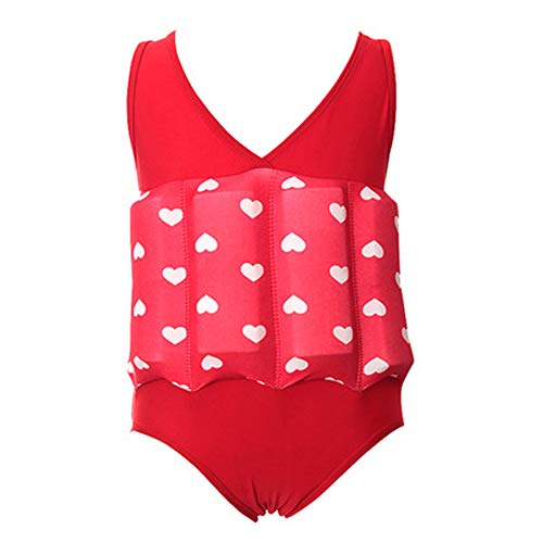 FYMNSI Kinder Badeanzug mit Schwimmhilfe Mädchen Jungen Unisex Schwimmender Shwimmanzug Bojenanzüge Entnehmbare Auftriebsbojen Ärmellos Float Anzug Einteiler Bademode Badebekleidung Rot 18-24 Monate von FYMNSI