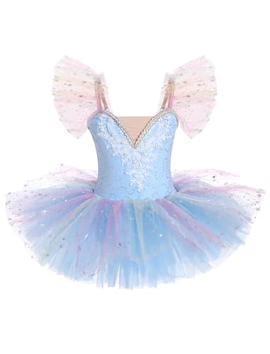 FYMNSI Kinder Ballettkleidung M�dchen Ballettkleid Pailletten T�llkleid Balletttrikot Ballettanzug Tanzkleid Prinzessin T�t� T�llrock Ballerina Tanzbekleidung Blau 7-8 Jahre von FYMNSI