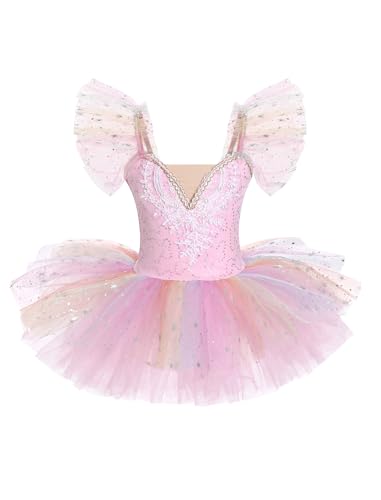 FYMNSI Kinder Ballettkleidung M�dchen Ballettkleid Pailletten T�llkleid Balletttrikot Ballettanzug Tanzkleid Prinzessin T�t� T�llrock Ballerina Tanzbekleidung Rosa 13-14 Jahre von FYMNSI