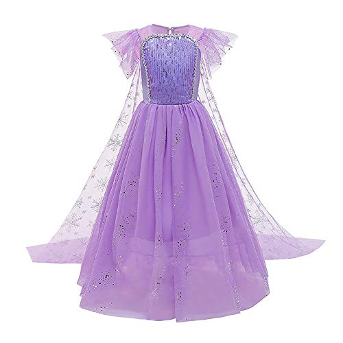 FYMNSI Kinder Eiskönigin 2 ELSA Kostüm Kleid Mädchen Prinzessin Königin Halloween Cosplay Pailletten Tüll Maxikleid Geburtstag Partykleid Weihnachten Fasching Karneval Verkleidung Lila 4-5 Jahre von FYMNSI