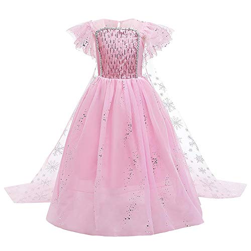 FYMNSI Kinder Eiskönigin 2 ELSA Kostüm Kleid Mädchen Prinzessin Königin Halloween Cosplay Pailletten Tüll Maxikleid Geburtstag Partykleid Weihnachten Fasching Karneval Verkleidung Rosa 7-8 Jahre von FYMNSI