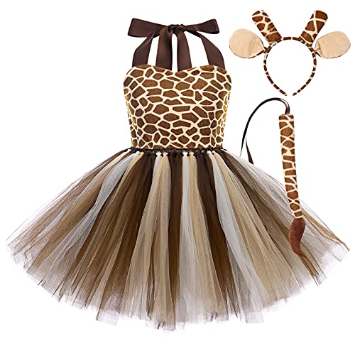 FYMNSI Kinder Halloween Tier Kost?m Baby M?dchen Giraffe Cosplay T?t? Kleid Mit Ohren Stirnband Schwanz Outfit f?r Geburtstagsfeier Fasching Mottoparty Karneval Weihnachten Verkleidung 11-12 Jahre von FYMNSI