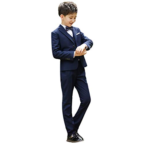 FYMNSI Kinder Jungen Anzug Smoking Set Gentleman Kostüm Blazer Langarm Hemd Hose Fliege 4tlg Taufe Hochzeit Festliche Formal Abend Formelle Kleidung Anzüge Sakkos Taufkleidung Marineblau 11-12 Jahre von FYMNSI