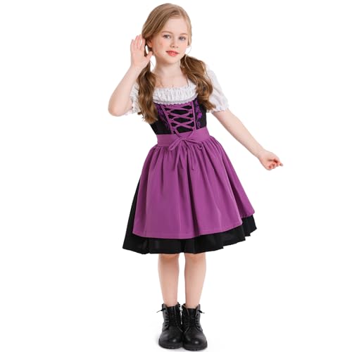FYMNSI Kinder M�dchen Deutsche Dirndl Kleid Kost�me Zum Bayerisches Oktoberfest Jahrgang Trachtenkleid mit Sch�rze Traditionelles M�dchendirndl F�r Halloween Fasching Party Karneval Lila 2-4 Jahre von FYMNSI
