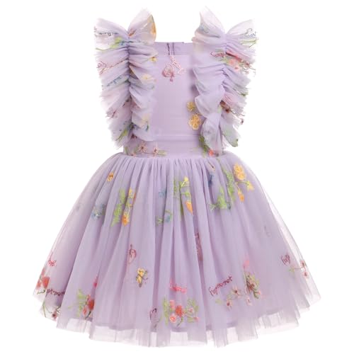 FYMNSI Kinder M�dchen Geburtstag Partykleider Blumen Stickerei Prinzessin T�t� T�llkleid Festliches Festkleid Blumenm�dchen Hochzeit Kinderkleid Abendkleid Taufkleid Hochzeitsgast Violett 5-6J von FYMNSI