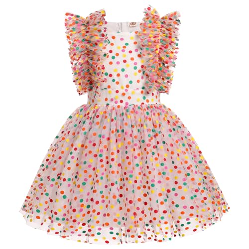 FYMNSI Kinder M�dchen Geburtstag Partykleider Prinzessin T�t� T�llkleid Festliches Festkleid Blumenm�dchen Hochzeit Kinderkleider R�schen Abendkleider Hochzeitsgast Sommer Bunt Gepunktet 3-4 Jahre von FYMNSI