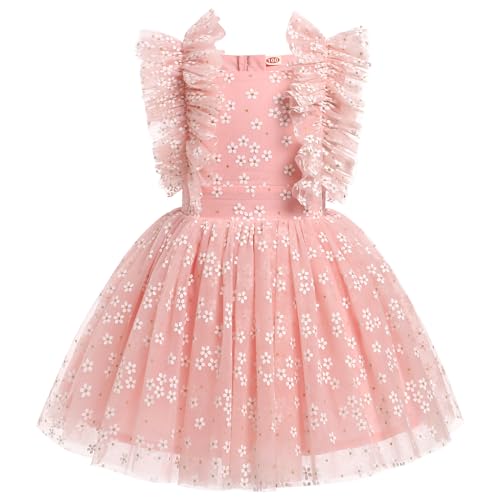 FYMNSI Kinder M�dchen Geburtstag Partykleider Prinzessin T�t� T�llkleid Festliches Festkleid Blumenm�dchen Hochzeit Kinderkleider R�schen Abendkleider Taufkleid Hochzeitsgast Sommer Rosa Blumen 9-10J von FYMNSI