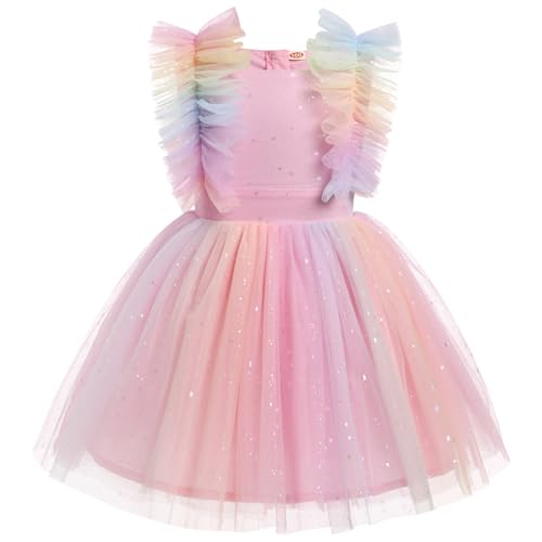 FYMNSI Kinder M�dchen Geburtstag Partykleider Prinzessin T�t� T�llkleid Festliches Festkleid Blumenm�dchen Hochzeit Kinderkleider R�schen Abendkleider Taufkleider Hochzeitsgast Sommer Rosa Bunt 4-5J von FYMNSI
