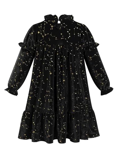 FYMNSI Kinder M�dchen Samtkleid Winter Langarm Prinzessinenkleid Blumenm�dchen Abendkleider Weihnachtskleid Weihnachten Festliches Festkleid Partykleid Freizeit Winter Herbstkleid Schwarz 7-8 Jahre von FYMNSI