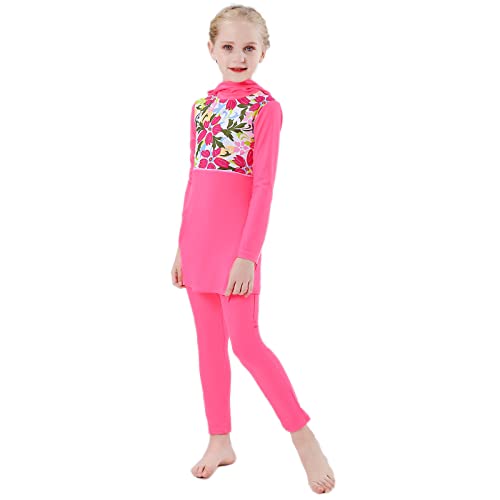 FYMNSI Kinder Mädchen Muslimischen Badeanzug Burkini Modest Islamischen Ganzkörper Full Cover Langarm Top Hose 2er Set Wassersport Surfen Outfit Bademode Schwimmanzug Muslim Swimwear Rose 4-5 Jahre von FYMNSI