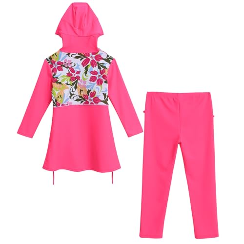 FYMNSI Kinder Mädchen Muslimischen Badeanzug Burkini Modest Islamischen Ganzkörper Full Cover Langarm Top Hose 2er Set Wassersport Surfen Outfit Bademode Schwimmanzug Muslim Swimwear Rose 9-10 Jahre von FYMNSI