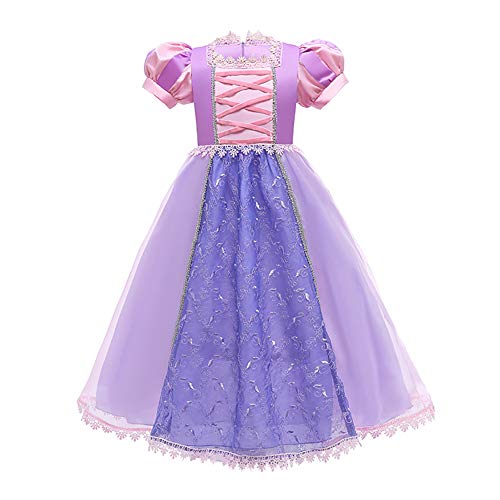 FYMNSI Kinder Mädchen Prinzessin Rapunzel Sofia Kostüm Weihnachten Halloween Geburtstag Party Verkleidung Fasching Karneval Cosplay Festliches Festkleid Puffärmel Tüll Maxikleid Lila 02 11-12 Jahre von FYMNSI