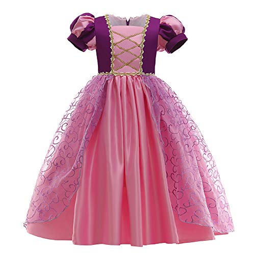 FYMNSI Kinder Mädchen Prinzessin Kostüm Kleid Geburtstag Party Ankleiden Halloween Cosplay Tutu Märchen Karneval Verkleidung Party Weihnachten Faschingkostüm Rosa + Lila 7-8 Jahre von FYMNSI