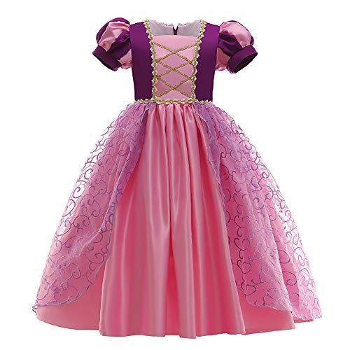 FYMNSI Kinder Mädchen Prinzessin Sofia Kostüm Rapunzel Kleid Geburtstag Party Ankleiden Halloween Cosplay Tutu Märchen Karneval Verkleidung Party Weihnachten Faschingkostüm Rosa + Lila 9-10 Jahre von FYMNSI