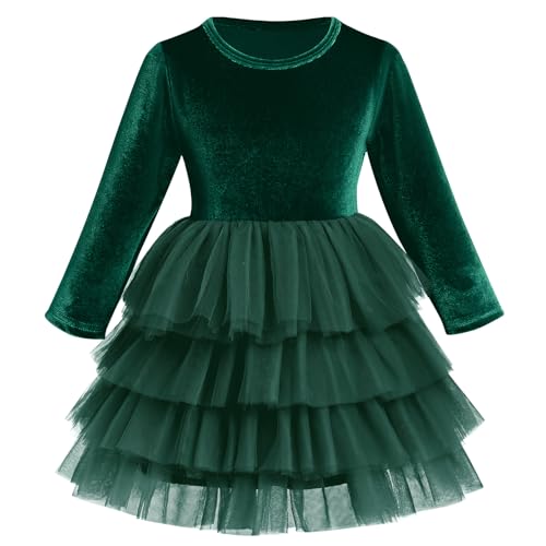 FYMNSI Kinder Samtkleid M?dchen Weihnachtskleid Weihnachten Partykleid Roundhals A-Linie Festliches Festkleid Prinzessin T?t? T?llkleid Freizeit Herbstkleid Winter Hochzeitskleid Gr?n 1-2 Jahre von FYMNSI