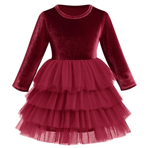 FYMNSI Kinder Samtkleid M?dchen Weihnachtskleid Weihnachten Partykleid Roundhals A-Linie Festliches Festkleid Prinzessin T?t? T?llkleid Freizeit Herbstkleid Winter Hochzeitskleid Weinrot 6-12 Monate von FYMNSI