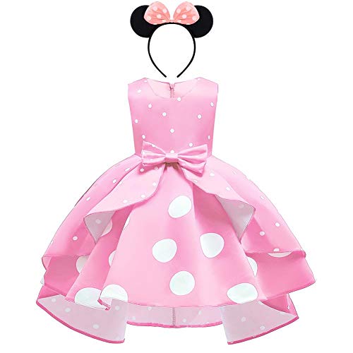 FYMNSI Kinder Weihnachtskleid Mädchen Gepunktet A-Linie Weihnachten Partykleid mit Ohr Stirnband Vokuhila Festlich Hochzeit Brautjungfer Kleid Abendkleid Vintage Knielang Festkleid Rosa 18-24 Monate von FYMNSI