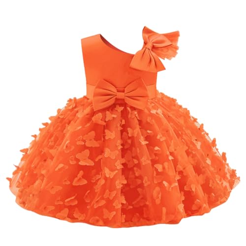 FYMNSI Kleinkinder Baby M�dchen Kleid Prinzessin T�t� Partykleid Schmetterling T�ll Abendkleid Hochzeit Brautjungfer Festliches Festkleid Schleife Geburtstag Taufkleid Ballkleid Orange 5-6 Jahre von FYMNSI