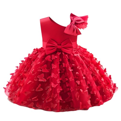 FYMNSI Kleinkinder Baby M�dchen Kleid Prinzessin T�t� Partykleid Schmetterling T�ll Abendkleid Hochzeit Brautjungfer Festliches Festkleid Schleife Geburtstag Taufkleid Ballkleid Rot 12-18 Monate von FYMNSI