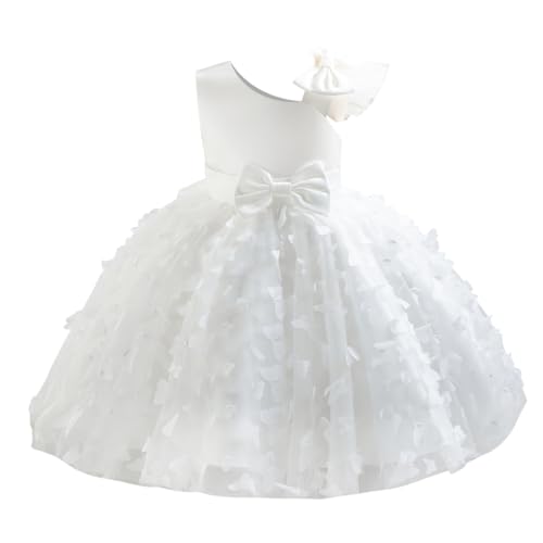 FYMNSI Kleinkinder Baby M�dchen Kleid Prinzessin T�t� Partykleid Schmetterling T�ll Abendkleid Hochzeit Brautjungfer Festliches Festkleid Schleife Geburtstag Taufkleid Ballkleid Wei� 5-6 Jahre von FYMNSI