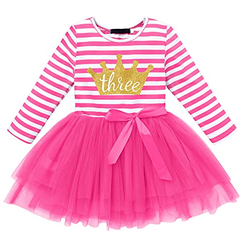 FYMNSI Kleinkinder Baby Mädchen 1. 2. 3. Jahre Geburtstag Party Kleid Gestreift Tüllkleid Langarm Glänzend Krown Prinzessin Tütü Festkleid Streifen Herbstkleid Freizeit Fotoshooting Bekleidung von FYMNSI