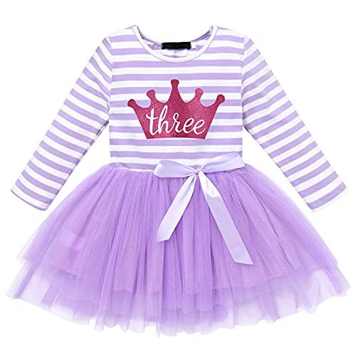 FYMNSI Kleinkinder Baby Mädchen 1. 2. 3. Jahre Geburtstag Party Kleid Gestreift Tüllkleid Langarm Glänzend Krown Prinzessin Tütü Festkleid Streifen Herbstkleid Freizeit Fotoshooting Bekleidung von FYMNSI