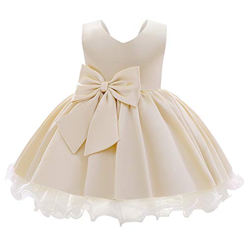 FYMNSI Kleinkinder Baby Mädchen Formal Abendkleid Geburtstag Partykleid Ärmellos Schleife Hochzeit Brautjungfer Satin A-Linie Prinzessin Festliches Festkleid Kurzes Sommerkleid Champagner 2-3 Jahre von FYMNSI