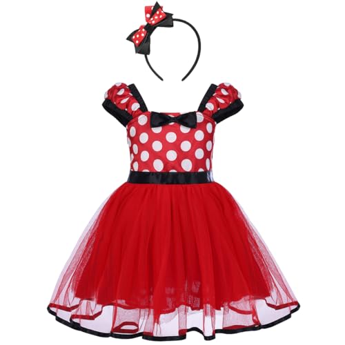 FYMNSI Kinder Baby Mädchen Gepunktet Tütü Prinzessin Kleid Ärmellos Geburtstag Partykleid Fasching Karneval Kostüm Polka Dots Halloween Weihnachten Cosplay mit Stirnband Rot 3-4 Jahre von FYMNSI